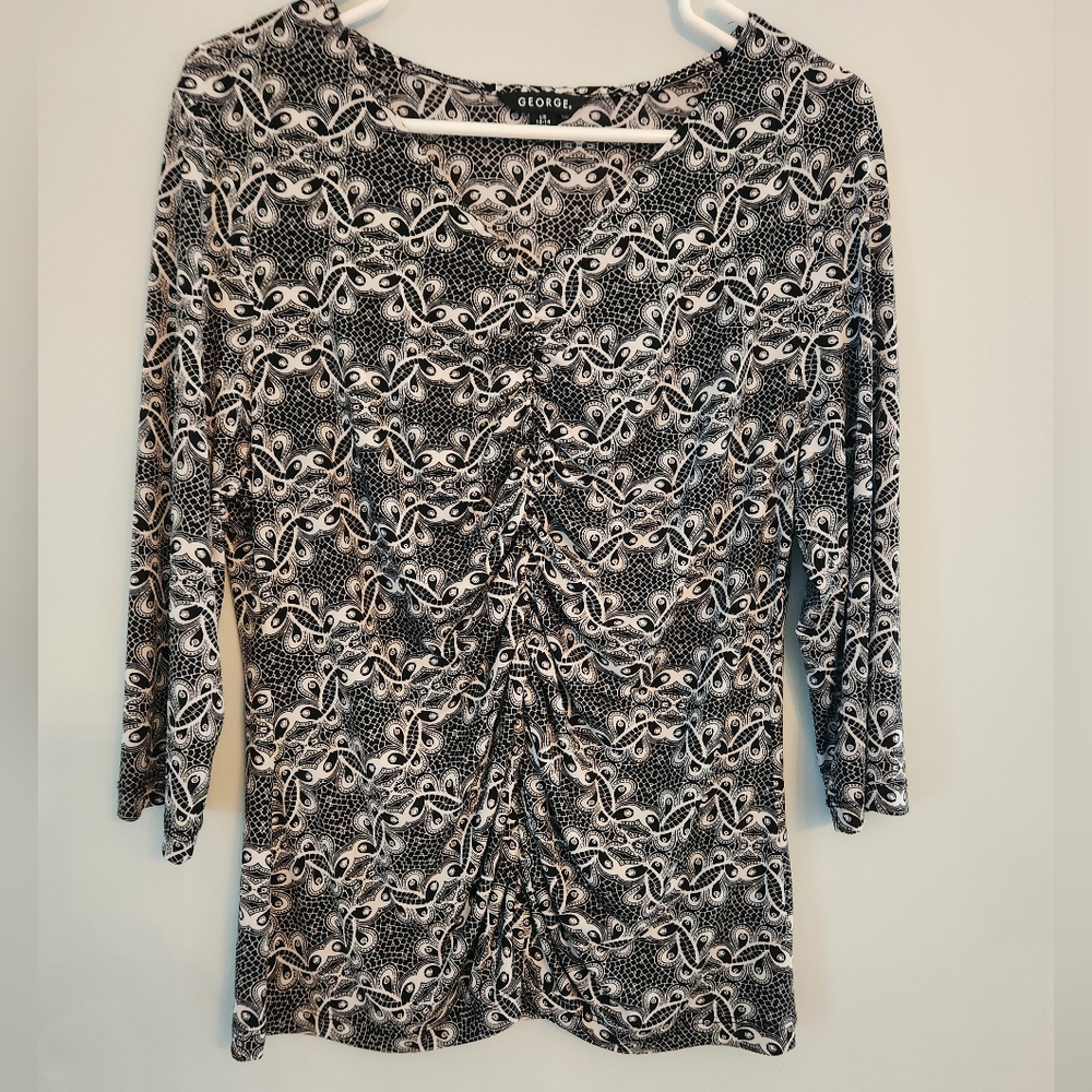 (4 For $20) George Black and White Womens Print Blouse Size L
